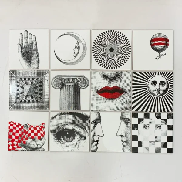 Piero Fornasetti per Ceramica Bardelli <br> Set di piastrelle "Fornasettiana", anni 2000