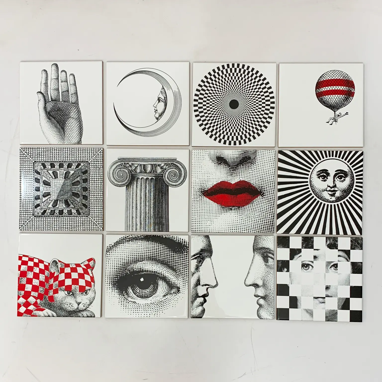 Piero Fornasetti per Ceramica Bardelli <br> Set di piastrelle "Fornasettiana", anni 2000