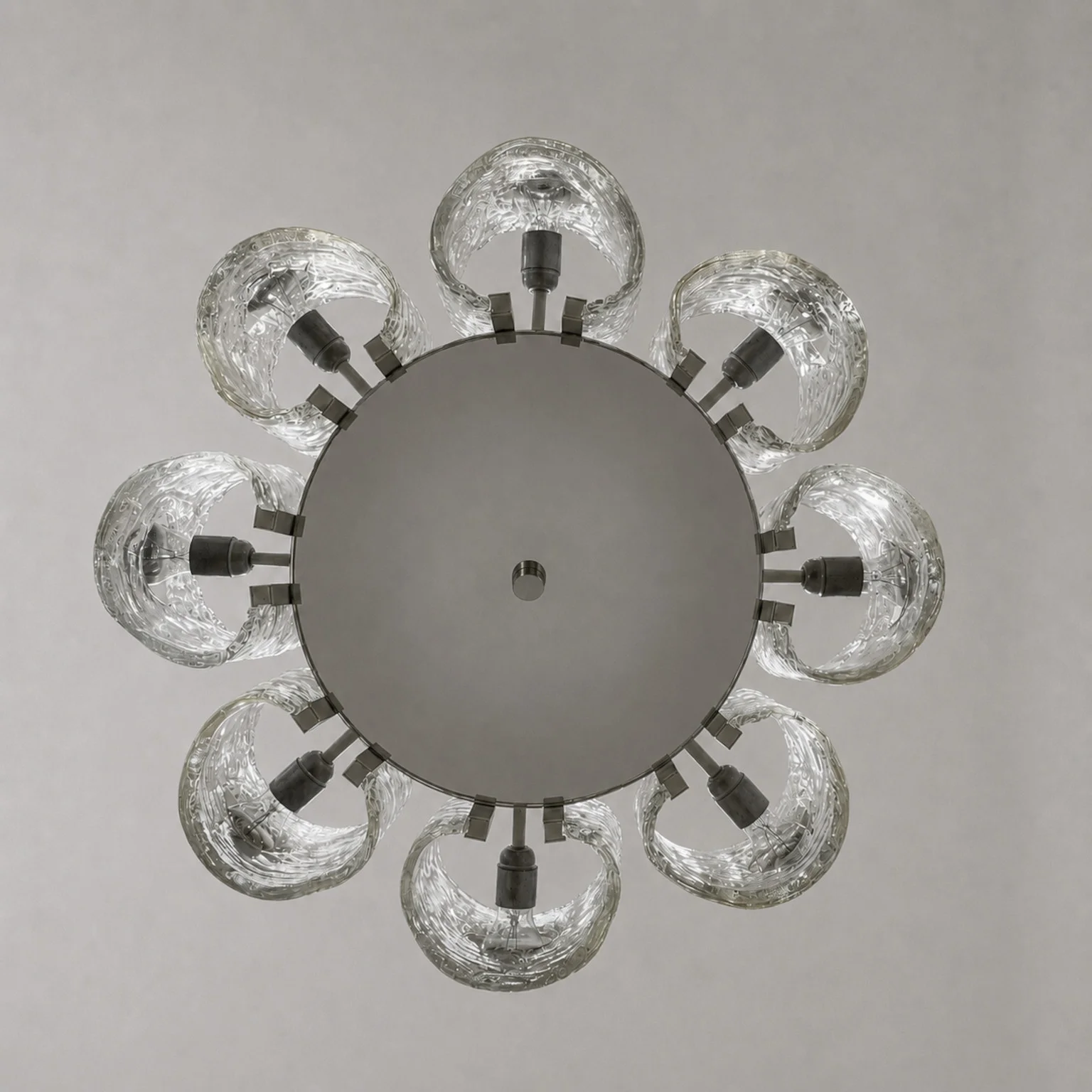 Lampadario a 8 luci con diffusori in vetro soffiato <br> Italia anni 70 - immagine 5